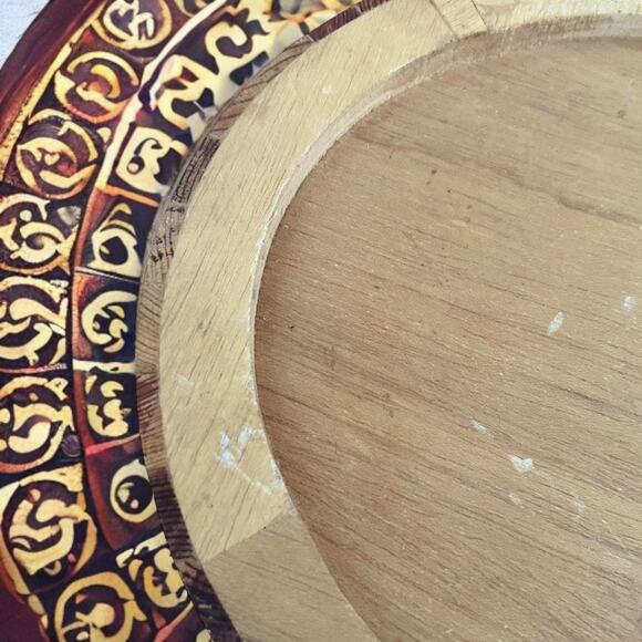 Vintage Aztec Calendar Hand Carved Inlay Wood Art Mexican Mexico Decor Holiday - Picture 9 of 11